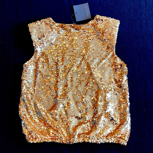 Andrew Marc New York Gold Sequin Sleeveless Blouse Shirt Medium NEW - Picture 3 of 7